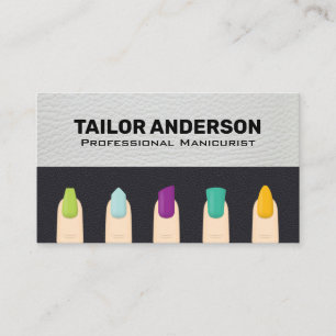 Manicured Finger Nails   Leather Background Business Card
