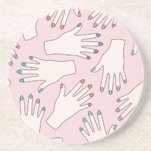 Manicured Hands Nail Studio Pink Pastel Pattern Coaster