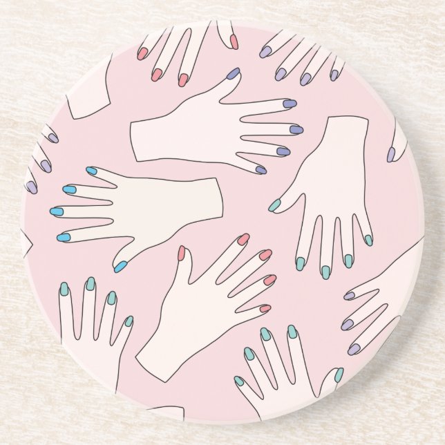 Manicured Hands Nail Studio Pink Pastel Pattern Coaster (Front)