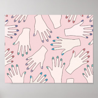 Manicured Hands Nail Studio Pink Pastel Pattern Poster