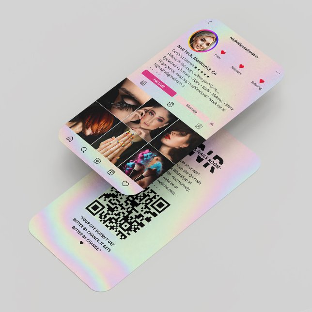 Manicurist Holographic Pink Instagram Modern Business Card (Manicurist Holographic Pink Instagram Modern Business Card
)