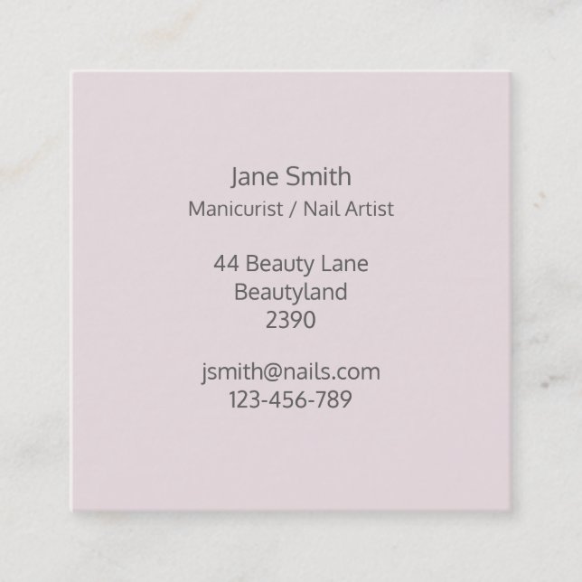 Manicurist, Nail Artist, Nail Technician freelance Square Business Card (Front)