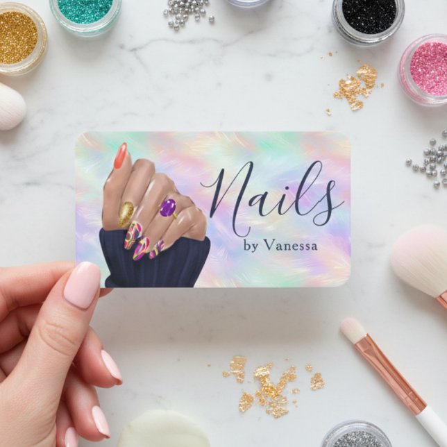 Manicurist Nail Artist Stylish Iridescent Opal Business Card (Creator Uploaded)
