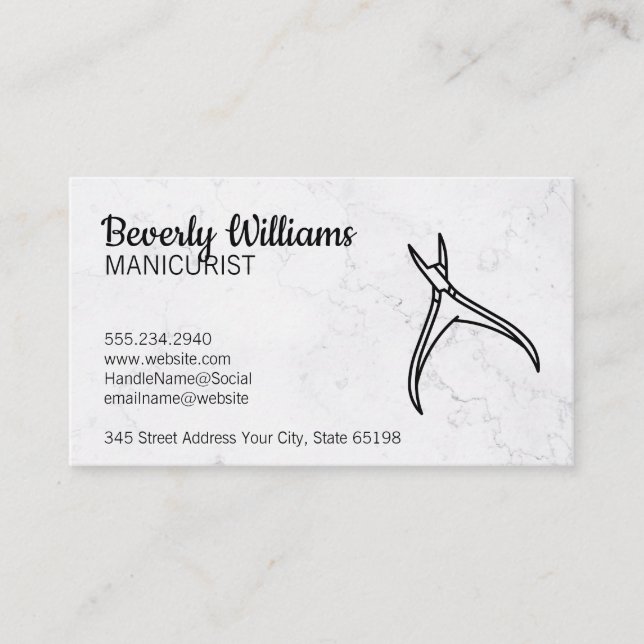 Manicurist | Nail Clipper | Marble Background Business Card (Front)