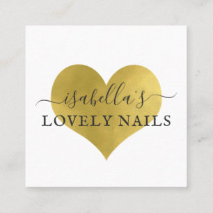 Manicurist Nail Salon Gold Foil Heart Script Square Business Card