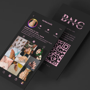 Manicurist Nail Tech Pink Black Instagram Business Card