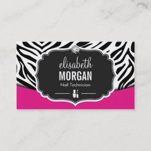 Manicurist Nail Technician Black Pink Zebra Print Business Card