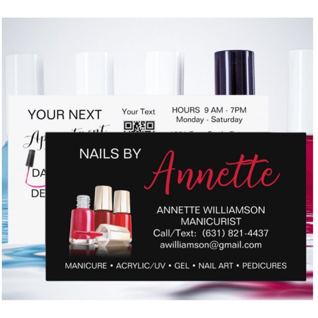 Manicurist Nail Technician Black Red Name Business Card (Creator Uploaded)