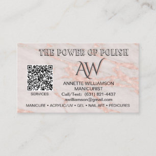 Manicurist Nail Technician Blush Rose Marble Business Card