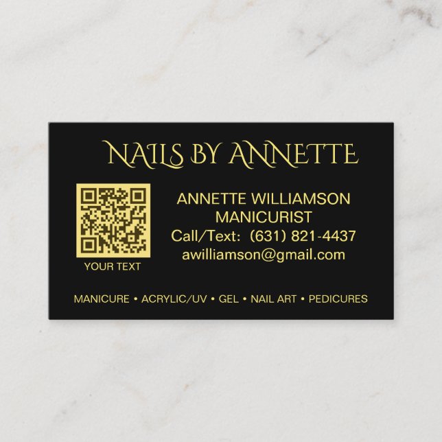 Manicurist Nail Technician Gold Accent   Business Card (Front)