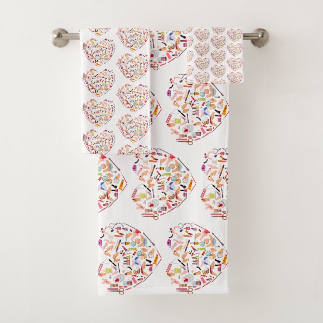 Manicurist Nail Technician Tool Heart Bath Towel Set (Insitu)