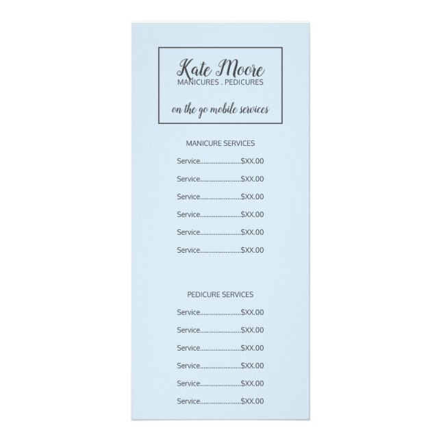 Manicurist Pedicurist Nail Salon Services Rack Card (Front)