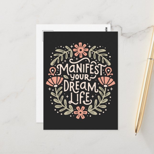 Manifest your dream life affirmation postcard (Front/Back In Situ)