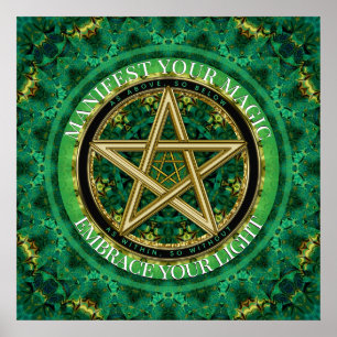 Manifest Your Magic Golden Pentacle Nature Green Poster