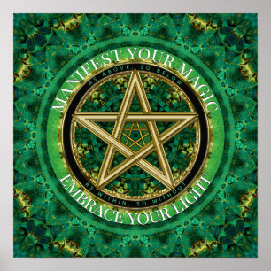 Manifest Your Magic Golden Pentacle Nature Green Poster