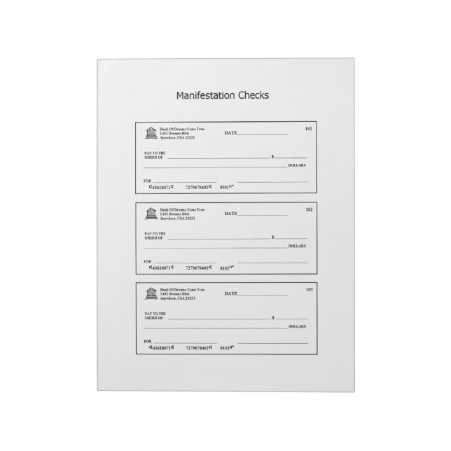 Manifestation Checks Money Blank Checks Notepad (Rotated)
