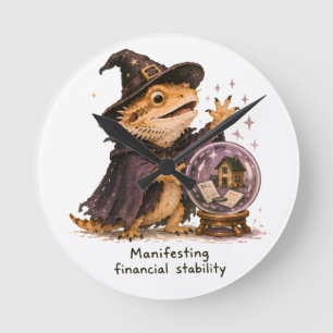 Manifesting Financial Stability Bearded Dragon Art Round Clock