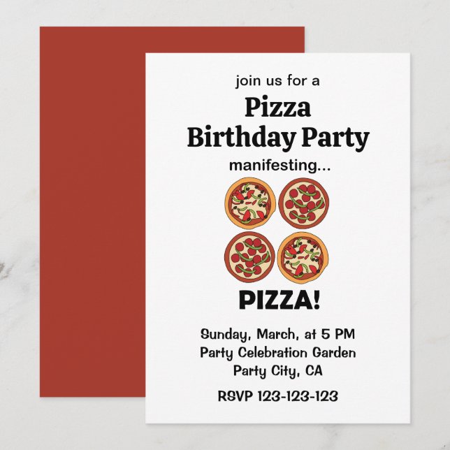 Manifesting Pepperoni Pizza Birthday Party Invitation (Front/Back)