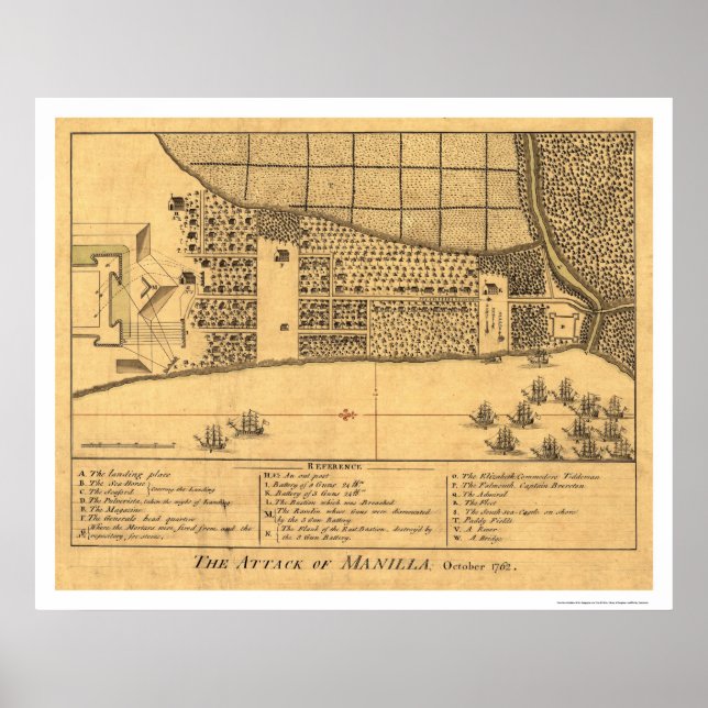 Manila Philippines Attack Map 1762 Poster (Front)