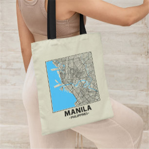 Manila, Philippines, City Map Tote Bag
