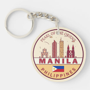 Manila Philippines City Skyline Emblem Key Ring