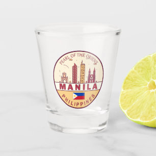 Manila Philippines City Skyline Emblem Shot Glass
