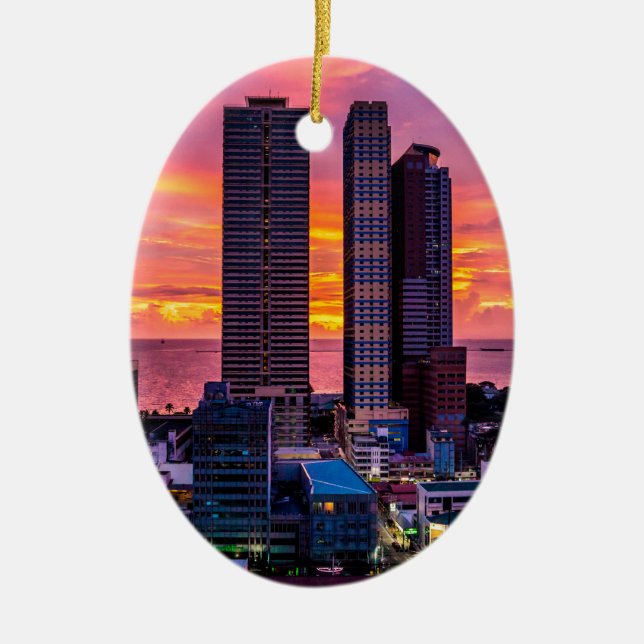 Manila Philippines Skyline Ceramic Tree Decoration (Front)