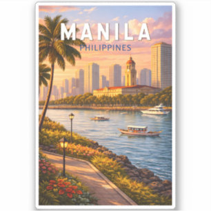 Manila Philippines Skyline Illustration Travel Art