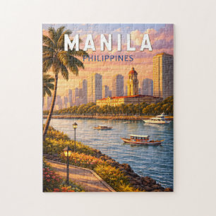 Manila Philippines Skyline Illustration Travel Art Jigsaw Puzzle