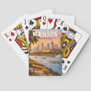 Manila Philippines Skyline Illustration Travel Art Playing Cards