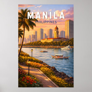 Manila Philippines Skyline Illustration Travel Art Poster