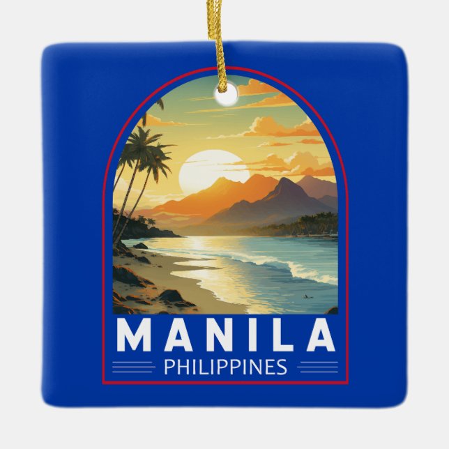 Manila Philippines Travel Art Vintage Ceramic Ornament (Front)