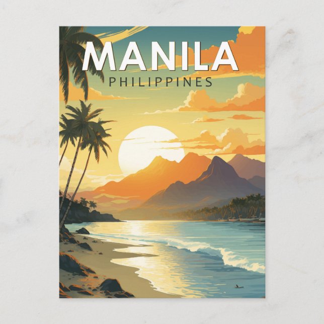 Manila Philippines Travel Art Vintage Postcard (Front)