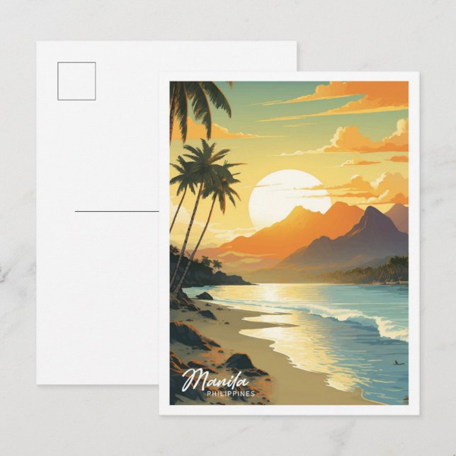 Manila Philippines Vintage Travel Illustration Postcard (Front/Back)