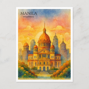 Manila Philippines Watercolor Postcard Souvenir