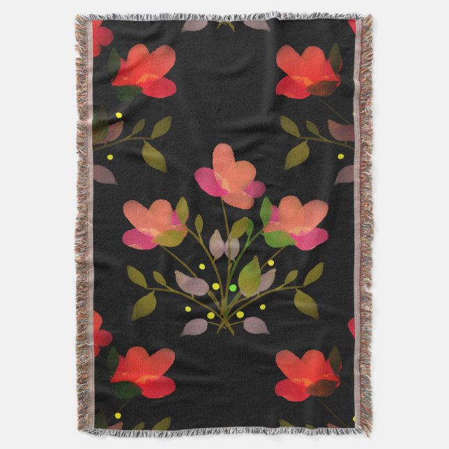 Manila Shawl Style Floral Throw Blanket (Front Vertical)