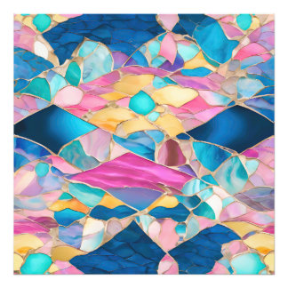 “Manilva” Blue Pink Sand Fractured Waves Photo Print