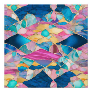 “Manilva” Blue Pink Sand Fractured Waves Poster
