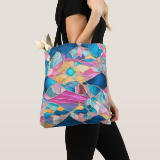 “Manilva” Blue Pink Sand Fractured Waves Tote Bag