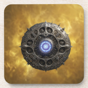 Manipulated Julia Fractal On Gold Background Coaster