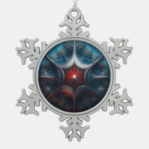 Manipulated Mandelbrot with Starburst Center Snowflake Pewter Christmas Ornament