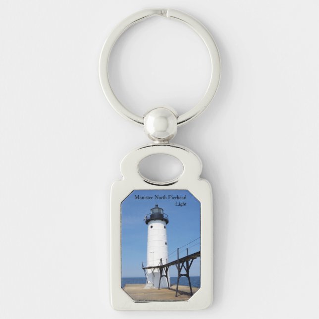 Manistee North Pierhead Light metal key chain (Front)