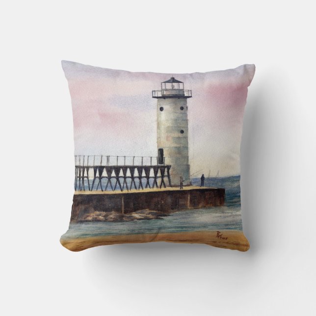Manistee North Pierhead Lighthouse Pillow (Front)