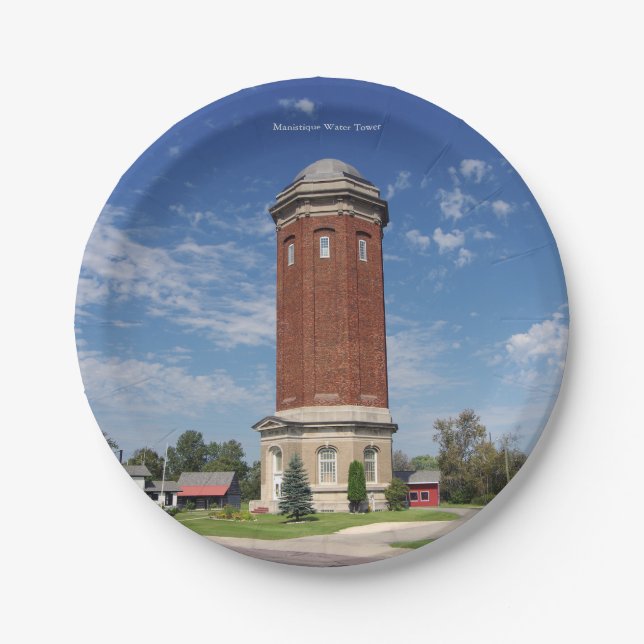 Manistique Water Tower paper plate (Front)