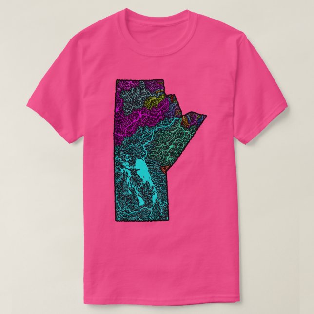Manitoba River Basin Map in Rainbow Colours with B T-Shirt (Design Front)