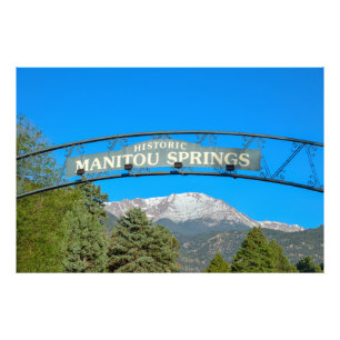 Manitou Springs Sign Framing Pikes Peak, Colorado