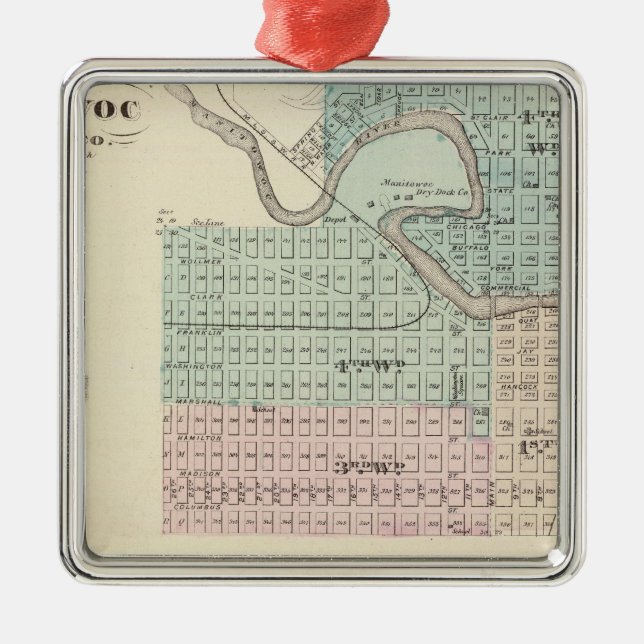 Manitowoc, Sheboygan and Hilbert, Wis Metal Tree Decoration (Front)