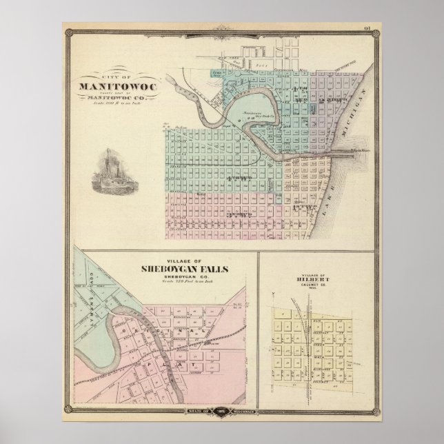 Manitowoc, Sheboygan and Hilbert, Wis Poster (Front)