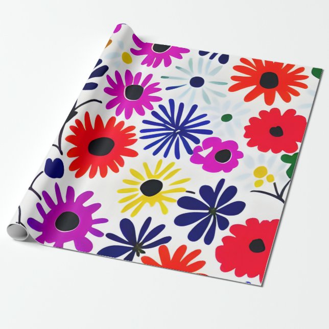 MankDhani Colourful Flowers Pattern Wrapping Paper (Unrolled)