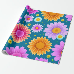 MankDhani Colourful Flowers Pattern Wrapping Paper